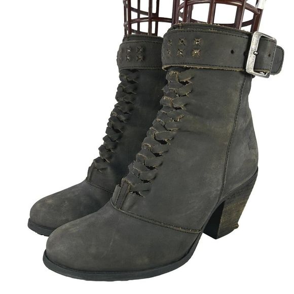 HARLEY-DAVIDSON Women's Calkins Fashion Boot US 8.5 Grey Leather Zipper Booties - Picture 1 of 13